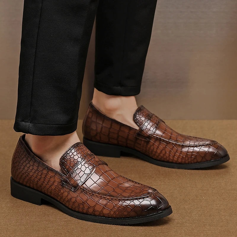 Savona Crocodile-Embossed Faux Leather Loafers